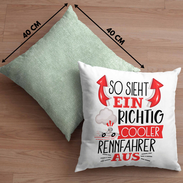 Rennfahrer Kissen mit Füllung 40x40 Geschenk So Sieht Ein Richtig Cooler Rennfahrer Aus Geschenkidee Spruch Lustig (Grau) Grün Trendation