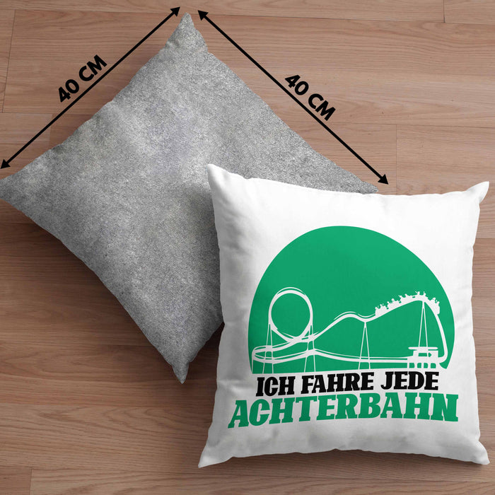 Vergnügungspark Kissen mit Füllung 40x40 Geschenk Lustiger Spruch Ich Fahre Jede Achterbahn Geschenkidee Geburtstag (Grau) Grau Trendation