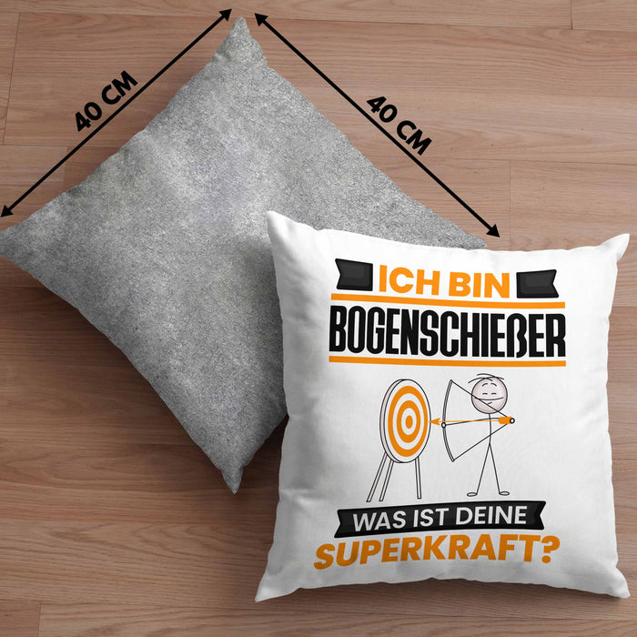 Bogenschießer Kissen mit Füllung 40x40 Geschenk für Bogenschießer Geburtstag Lustiger Spruch Was Ist Deine Superkraft (Grau) Grau Trendation