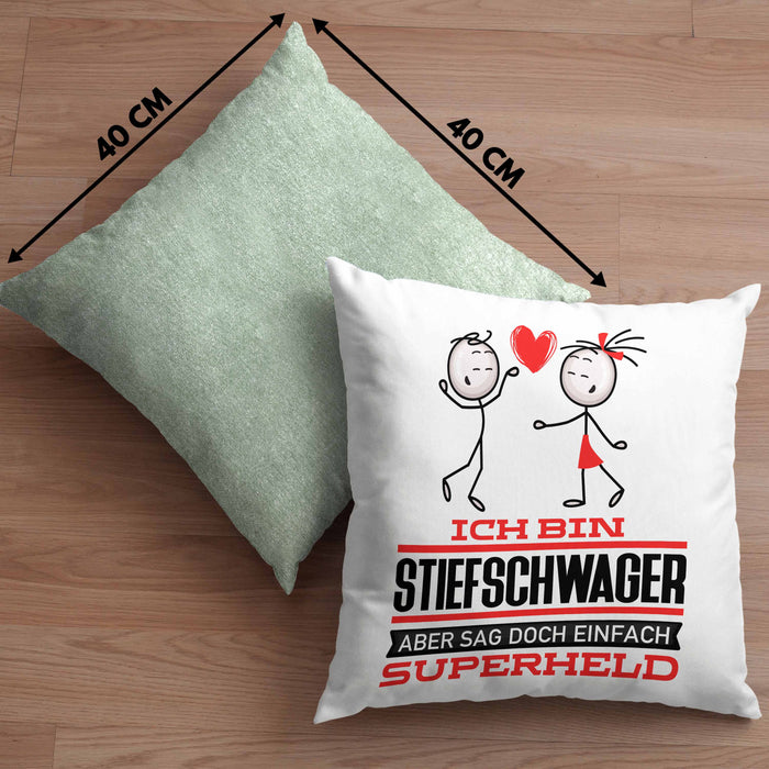 Stiefschwager Geschenk Kissen mit Füllung 40x40 Ich Bin Stiefschwager Aber Sag Doch Einfach Superheld Lustige Geschenkdiee für Stiefschwager (Grau) Grün Trendation