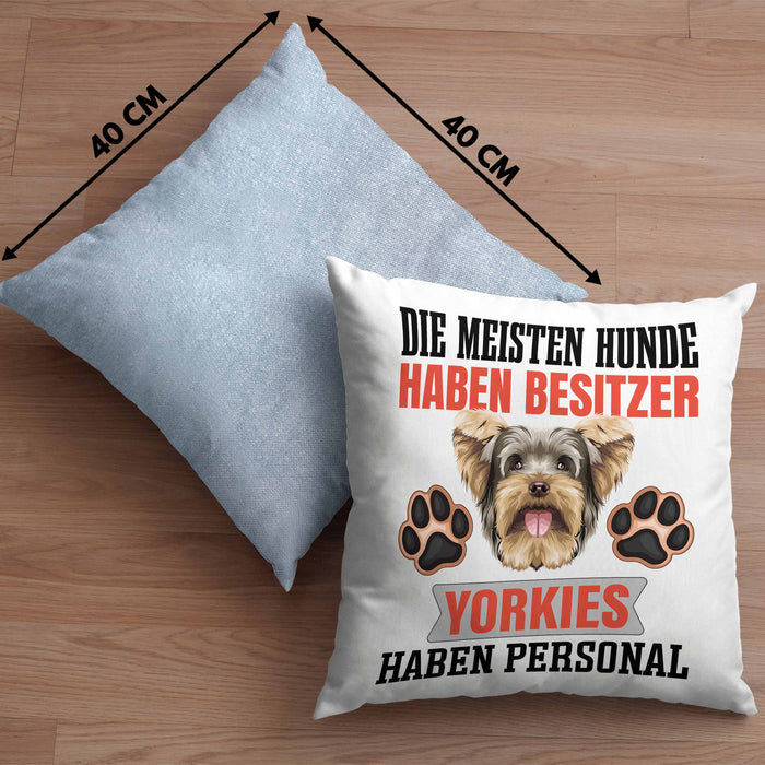 Yorkie Besitzer Kissen mit Füllung 40x40 Geschenk Lustiger Spruch Geschenkidee Besitzerin Yorkie Haben Personal (Grau) Blau Trendation