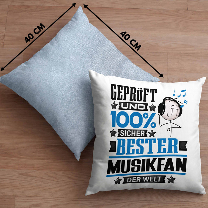Musikfan Geschenk Lustiger Spruch für Musikfan Geschenkidee Bester Musikfan Der WeltKissen mit Füllung 40x40 (Grau) Blau Trendation