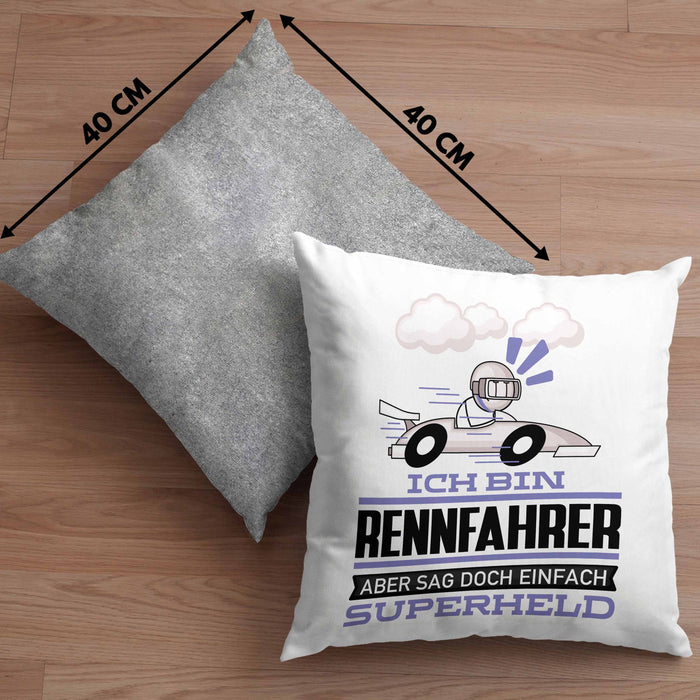 Rennfahrer Geschenk Kissen mit Füllung 40x40 Ich Bin Rennfahrer Aber Sag Doch Einfach Superheld Lustige Geschenkdiee für Rennfahrer (Grau) Grau Trendation
