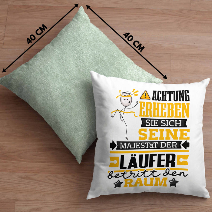 Läufer Geschenk Kissen mit Füllung 40x40 Lustiger Spruch Erheben Sie Sich Der Läufer Betritt den Raum (Grau) Grün Trendation