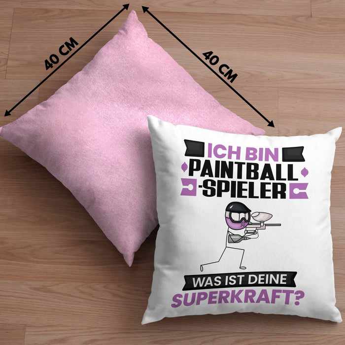 Paintballspieler Kissen mit Füllung 40x40 Geschenk für Paintballspieler Geburtstag Lustiger Spruch Was Ist Deine Superkraft (Grau) Rosa Trendation