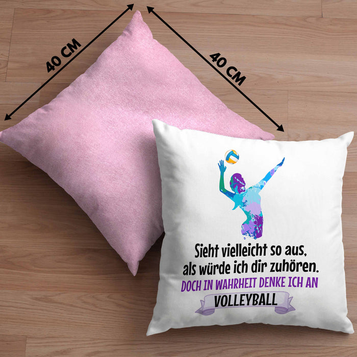 Volleyball Geschenk Kissen mit Füllung 40x40 Coach Herren Mädchen Kaffee Zubehör Volleyball-Spieler Spielerin (Grau) Rosa Trendation