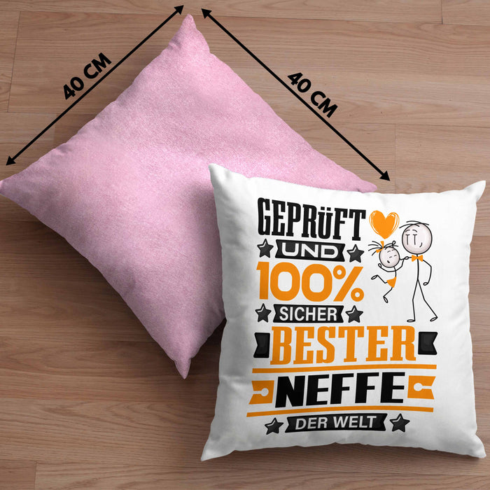 Neffe Geschenk Lustiger Spruch für Neffe Geschenkidee Bester Neffe Der WeltKissen mit Füllung 40x40 (Grau) Rosa Trendation