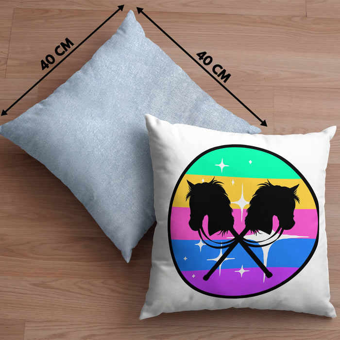 Hobbyhorse Mädchen Kissen mit Füllung 40x40 Geschenk Hobby Horse Pferde Grafik (Grau) Blau Trendation