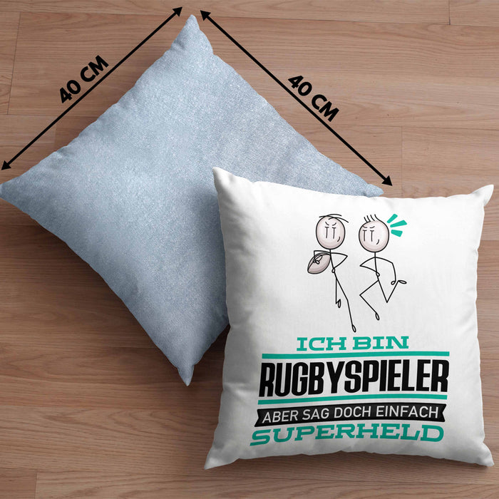 Rugbyspieler Geschenk Kissen mit Füllung 40x40 Ich Bin Rugbyspieler Aber Sag Doch Einfach Superheld Lustige Geschenkdiee für Rugbyspieler (Grau) Blau Trendation