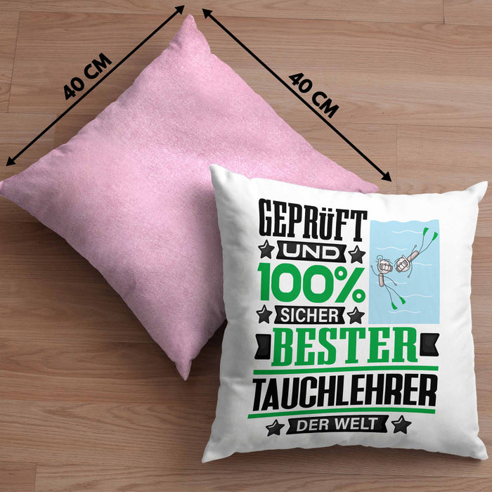 Tauchlehrer Geschenk Lustiger Spruch für Tauchlehrer Geschenkidee Bester Tauchlehrer Der WeltKissen mit Füllung 40x40 (Grau) Rosa Trendation