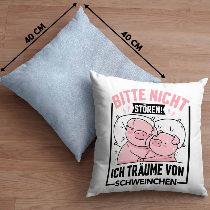 Schweine-Liebhaberin Kissen mit Füllung 40x40 Geschenk Bitte Nicht Stören Ich Träume Von Schweinchen Schwein Sau Besitzer Hausschwein (Grau) Blau Trendation