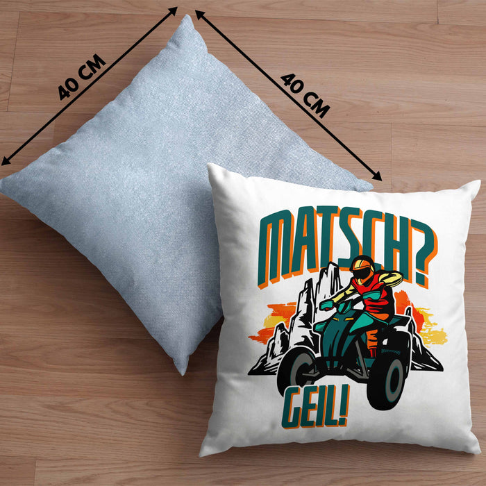 Lustige Kissen mit Füllung 40x40 für Quad-Fans Spruch Matsch? Geil! Quad Fahrer Geschenkidee (Grau) Blau Trendation