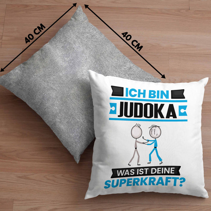 Judoka Kissen mit Füllung 40x40 Geschenk für Judoka Geburtstag Lustiger Spruch Was Ist Deine Superkraft (Grau) Grau Trendation