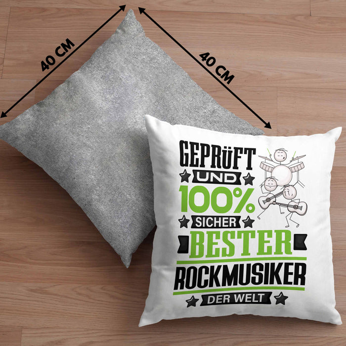 Rockmusiker Geschenk Lustiger Spruch für Rockmusiker Geschenkidee Bester Rockmusiker Der WeltKissen mit Füllung 40x40 (Grau) Grau Trendation