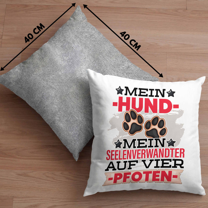 Hundebesitzer Kissen mit Füllung 40x40 Geschenk Hunde Mein Seelenverwandter Auf 4 Pfoten Geschenkidee Hunde Mama Frauchen Herrchen (Grau) Grau Trendation