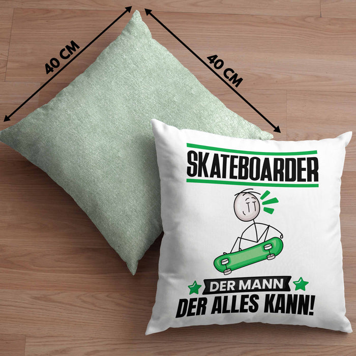 Skateboarder Kissen mit Füllung 40x40 Geschenk für Skateboarder Der Mann Der Alles Kann Geschenkidee zum Geburtstag (Grau) Grün Trendation