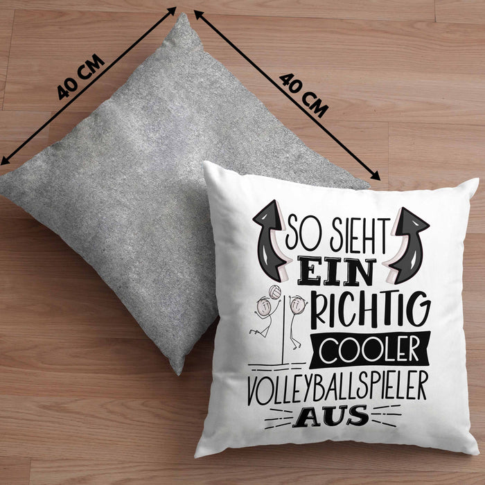 Volleyballspieler Kissen mit Füllung 40x40 Geschenk So Sieht Ein Richtig Cooler Volleyballspieler Aus Geschenkidee Spruch Lustig (Grau) Grau Trendation