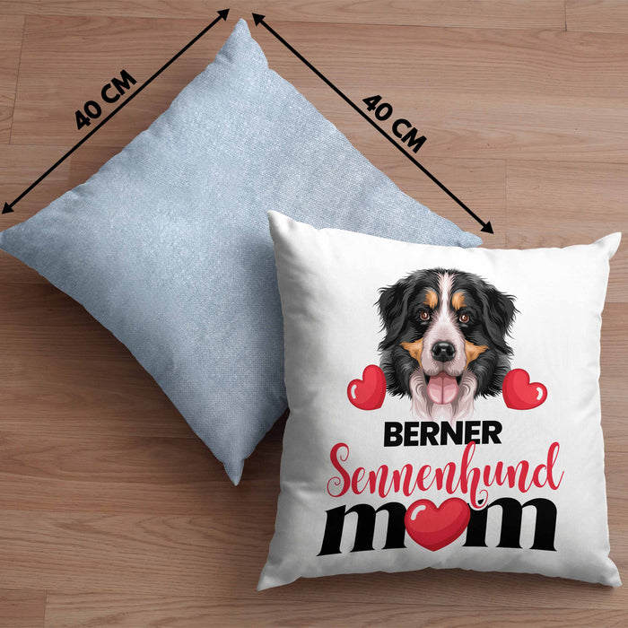 Berner Sennen Besitzer Mom Mama Kissen mit Füllung 40x40 Geschenk Lustiger Spruch Geschenkidee Berner Sennen Besitzerin (Grau) Blau Trendation