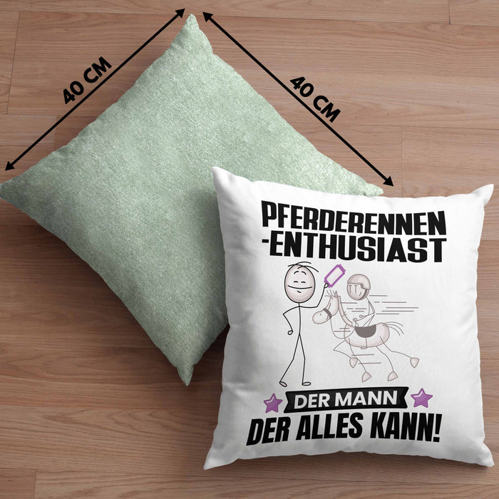 Pferderennen-Enthusiast Kissen mit Füllung 40x40 Geschenk für Pferderennen-Enthusiast Der Mann Der Alles Kann Geschenkidee zum Geburtstag (Grau) Grün Trendation