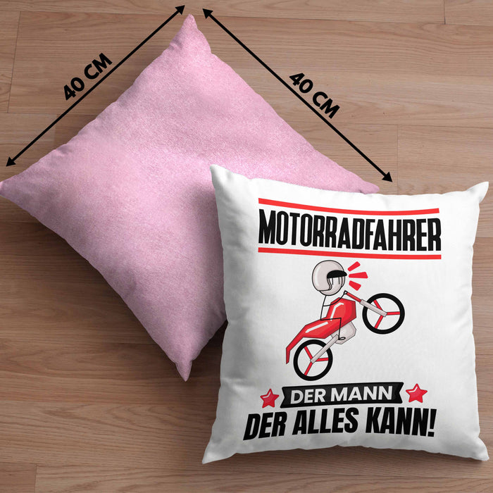 Motorradfahrer Kissen mit Füllung 40x40 Geschenk für Motorradfahrer Der Mann Der Alles Kann Geschenkidee zum Geburtstag (Grau) Rosa Trendation