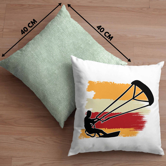 Kitesurfing Kissen mit Füllung 40x40 Geschenk für Kitesurfer Geschenkidee Bunte Grafik (Grau) Grün Trendation