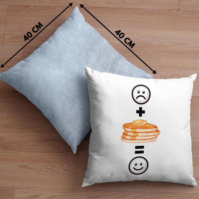 Pfannkuchen Pancaked Kissen mit Füllung 40x40 Geschenk für Pfannkuchen-Liebhaber Lustige Geschenkidee :( + Pfannkuchen = :) Geburtstag (Grau) Blau Trendation