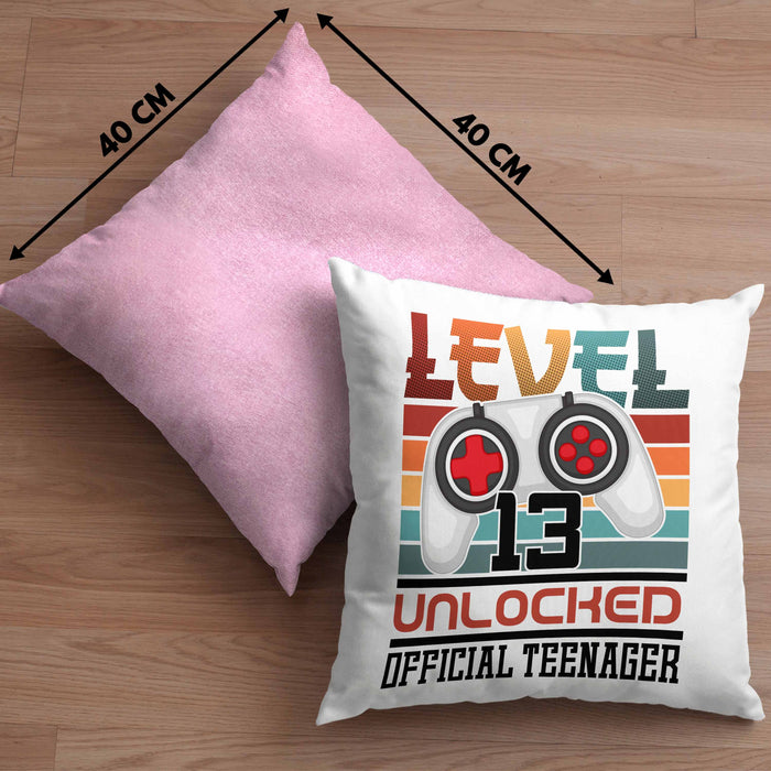 13. Geburtstag Kissen mit Füllung 40x40 Jungs Gaming Official Teenager 13er Geburtstag Geschenkidee (Grau) Rosa Trendation