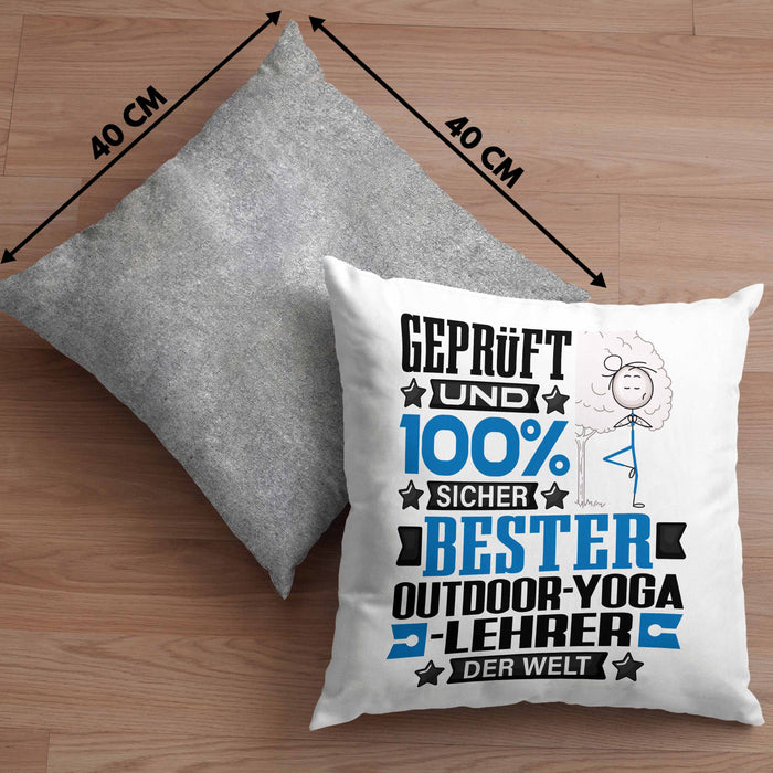 Outdoor-Yoga-Lehrer Geschenk Lustiger Spruch für Outdoor-Yoga-Lehrer Geschenkidee Bester Outdoor-Yoga-Lehrer Der WeltKissen mit Füllung 40x40 (Grau) Grau Trendation