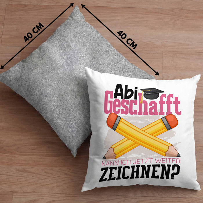 Abi Geschafft Abitur Prüfung Bestanden Kissen mit Füllung 40x40 Geschenk Kann Ich Jetzt Weiter Zeichnen Malen Künstlerin Künstler Geschenkidee (Grau) Grau Trendation