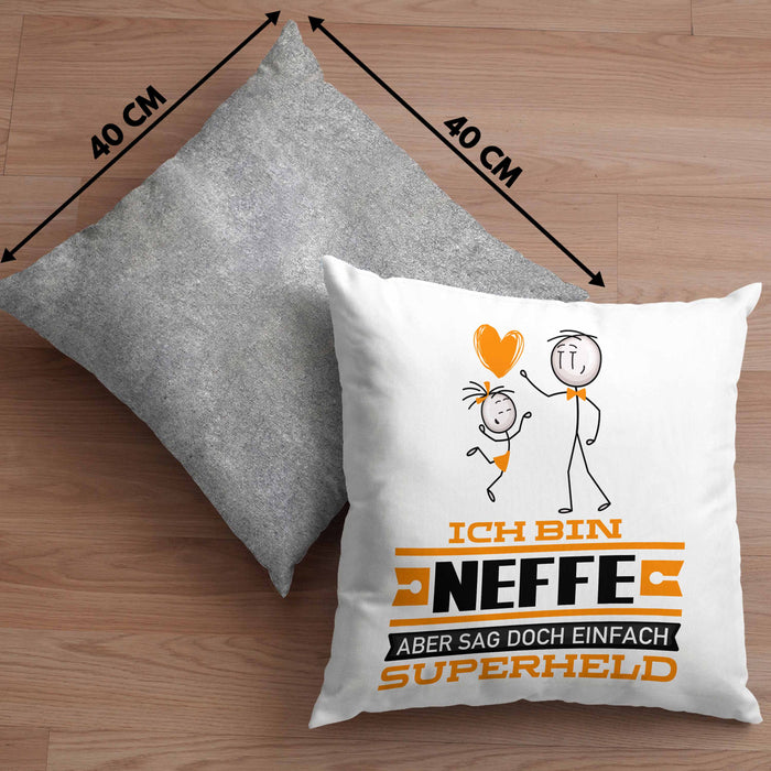 Neffe Geschenk Kissen mit Füllung 40x40 Ich Bin Neffe Aber Sag Doch Einfach Superheld Lustige Geschenkdiee für Neffe (Grau) Grau Trendation