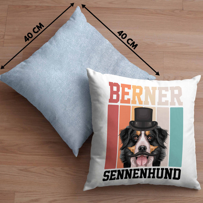 Berner Sennen Besitzer Kissen mit Füllung 40x40 Geschenk Lustiger Spruch Geschenkidee Retro Vinatge Berner Sennen (Grau) Blau Trendation