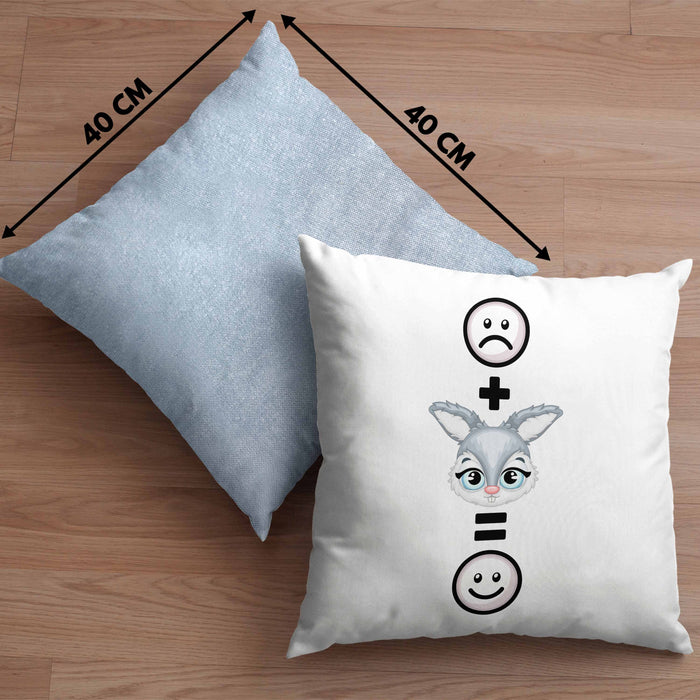 Kaninchen Kissen mit Füllung 40x40 Geschenk für Kaninchen Kanickel Hasen Besitzer Lustige Geschenkidee :( + Hase = :) Geburtstag (Grau) Blau Trendation