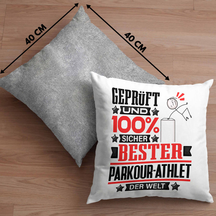 Parkour-Athlet Geschenk Lustiger Spruch für Parkour-Athlet Geschenkidee Bester Parkour-Athlet Der WeltKissen mit Füllung 40x40 (Grau) Grau Trendation