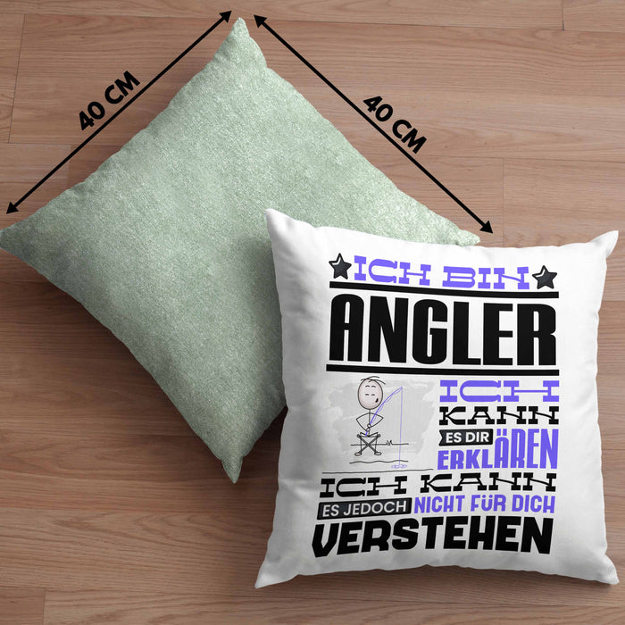 Angler Geschenk Kaffee-Kissen mit Füllung 40x40 Geschenkidee für Angler Ich Bin Angler Ich Kann Es Dir Erklären Jedoch Nicht Für Dich Verstehen Spruch Lustig (Grau) Grün Trendation
