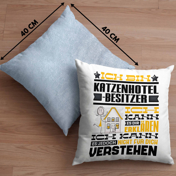 Katzenhotelbesitzer Geschenk Kaffee-Kissen mit Füllung 40x40 Geschenkidee für Katzenhotelbesitzer Ich Bin Katzenhotelbesitzer Ich Kann Es Dir Erklären Jedoch Nicht Für Dich Verstehen Spruch Lustig (Grau) Blau Trendation