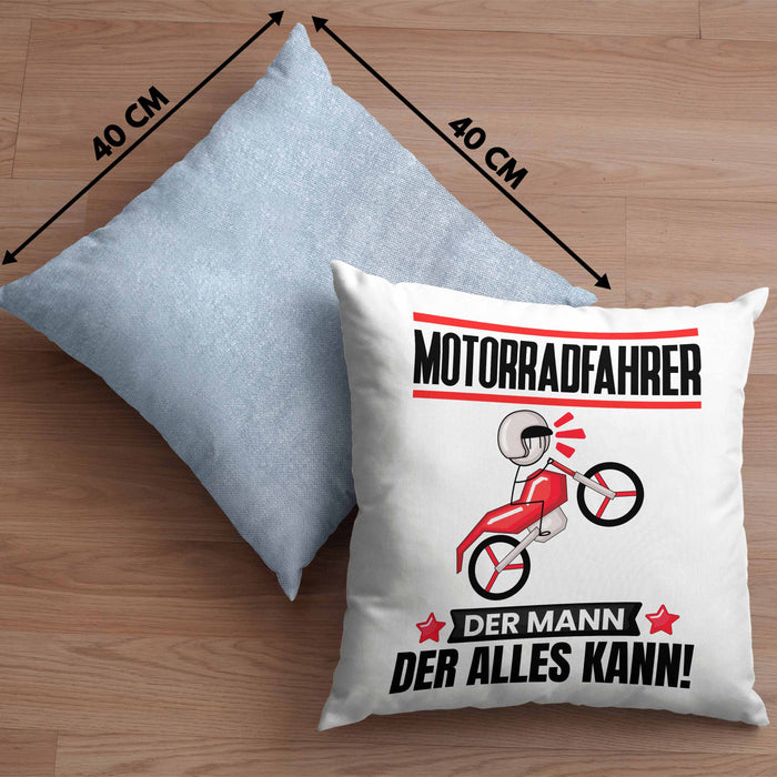 Motorradfahrer Kissen mit Füllung 40x40 Geschenk für Motorradfahrer Der Mann Der Alles Kann Geschenkidee zum Geburtstag (Grau) Blau Trendation