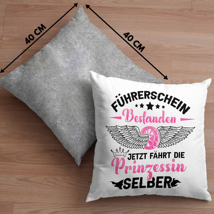 Führerschein Bestanden Kissen mit Füllung 40x40 Geschenk Frauen Mädchen Prinzessin Geschenk zum Bestandenden Führerschein (Grau) Grau Trendation