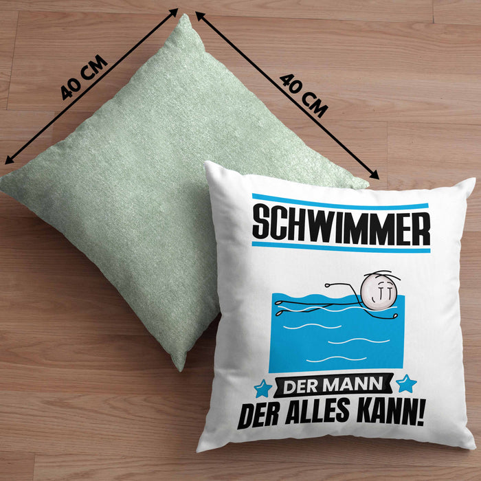 Schwimmer Kissen mit Füllung 40x40 Geschenk für Schwimmer Der Mann Der Alles Kann Geschenkidee zum Geburtstag (Grau) Grün Trendation