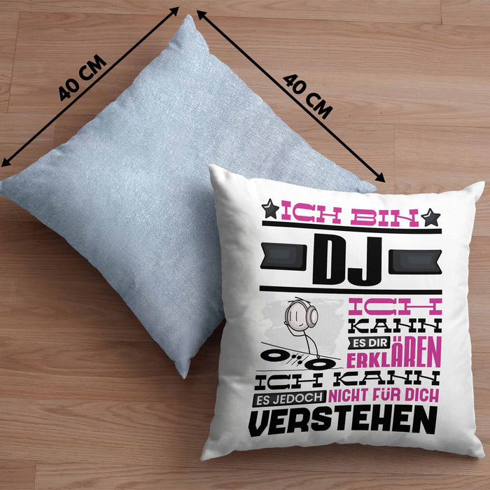 DJ Geschenk Kissen mit Füllung 40x40 Geschenkidee für DJ Geburtstag Lustiger Spruch Ich Bin DJ Ich Kann Es Dir Erklären Aber Nicht Für Dich Verstehen (Grau) Blau Trendation