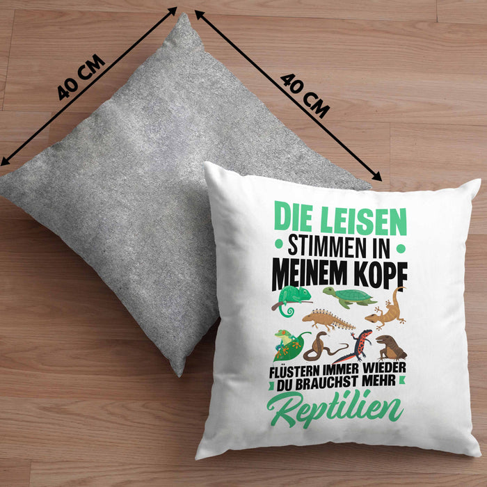 Reptilien-Besitzer Kissen mit Füllung 40x40 Geschenk Schlangen Echsen Die Leisen Stimmen In Meinem Kopf Sagen Mir (Grau) Grau Trendation