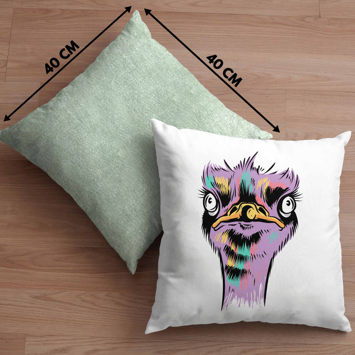 Lustige Strauß Vogel Kissen mit Füllung 40x40 Geschenk für Safari-Liebhaber (Grau) Grün Trendation