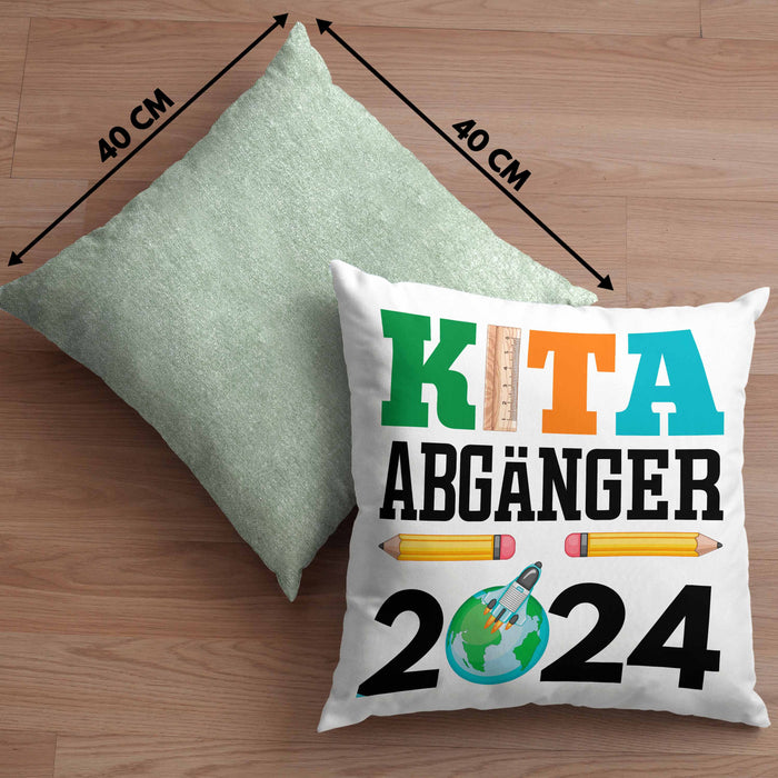 Einschulung Junge Mädchen Geschenk Schultüte Füllung Kissen mit Füllung 40x40 Schulstart 1. Schultag Schuleinführung Schulanfang Geschenkidee 2024 Schulkind (Grau) Grün Trendation