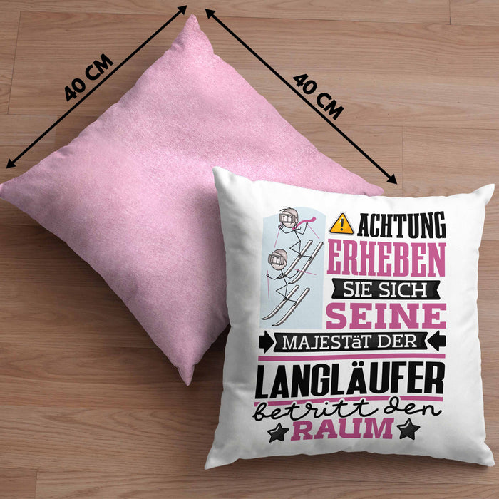 Langläufer Geschenk Kissen mit Füllung 40x40 Lustiger Spruch Erheben Sie Sich Der Langläufer Betritt den Raum (Grau) Rosa Trendation