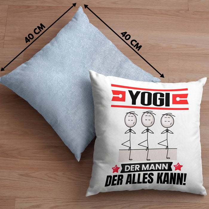 Yogi Kissen mit Füllung 40x40 Geschenk für Yogi Der Mann Der Alles Kann Geschenkidee zum Geburtstag (Grau) Blau Trendation