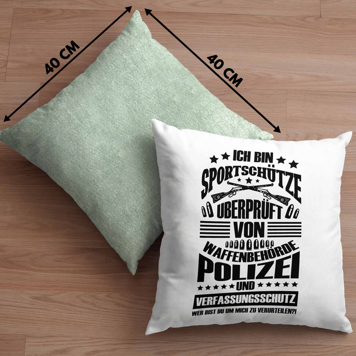 Lustige Schießen-Kissen mit Füllung 40x40 für Sportschützen Geschenk Ich Bin Sportschütze (Grau) Grün Trendation