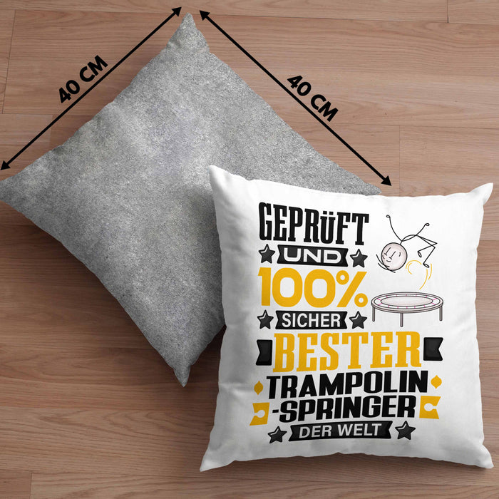 Trampolinspringer Geschenk Lustiger Spruch für Trampolinspringer Geschenkidee Bester Trampolinspringer Der WeltKissen mit Füllung 40x40 (Grau) Grau Trendation