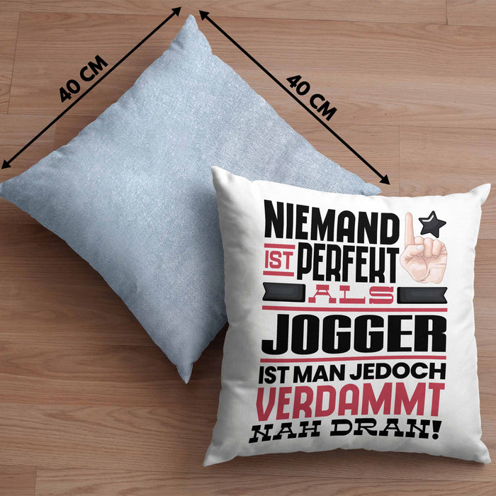 Jogger Geschenk Kissen mit Füllung 40x40 Lustige Geschenkidee für Jogger Geburtstag Niemand Ist Perfekt Aber Als Jogger Ist Man Nah Dran (Grau) Blau Trendation