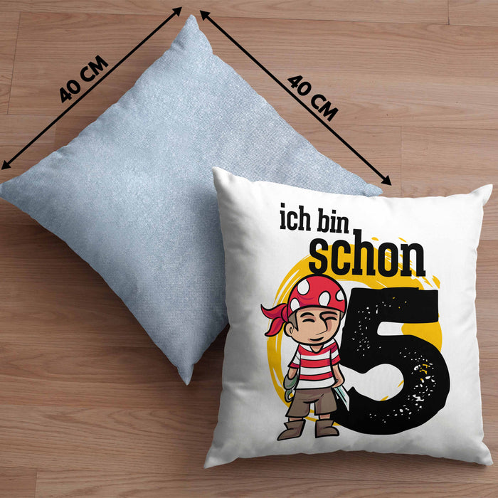 5ter Geburtstag Geschenkidee für Jungs Piraten-Kissen mit Füllung 40x40 zum 5. Geburtstag (Grau) Blau Trendation