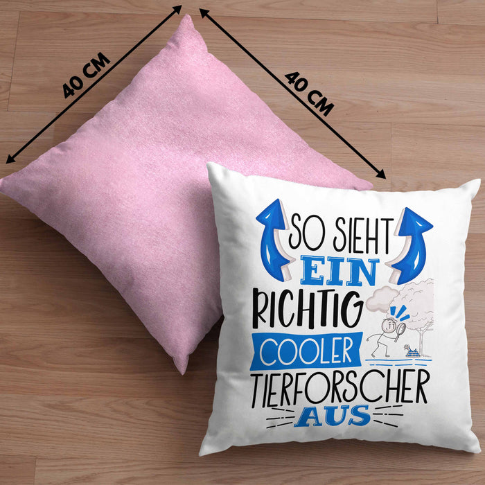 Tierforscher Kissen mit Füllung 40x40 So Sieht Ein Richtig Cooler Tierforscher Aus Geschenk Lustiger Spruch Geschenkidee (Grau) Rosa Trendation