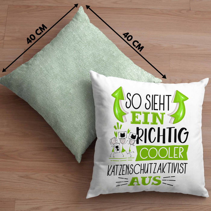 Katzenschutzaktivist Kissen mit Füllung 40x40 So Sieht Ein Richtig Cooler Katzenschutzaktivist Aus Geschenk Lustiger Spruch Geschenkidee (Grau) Grün Trendation